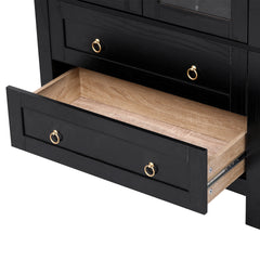 K&K 71" Tall Arched Kitchen Pantry Cabinet with 2 Large Drawers, Modern Farmhouse Kitchen Storage Cabinets with Adjustable Shelves, Glass Door, Wood Versatile Cupboard for Kitchens, Dining Room, Black