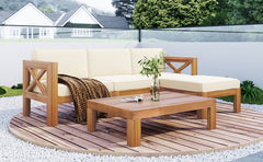 TOPMAX Outdoor Backyard Patio Wood 5-Piece Sectional Sofa Seating Group Set with Cushions, Natural Finish+ Beige Cushions