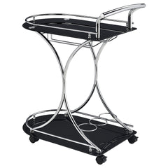 Allen Black and Chrome 2-Tier Glass Shelf Metal Bar Cart