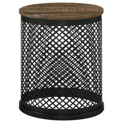 Natural and Black Drum Base Accent Table