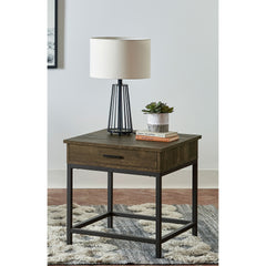Brown Oak and Sandy Black Square End Table