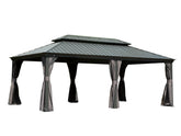 14' X 20' Hardtop Gazebo Outdoor Metal Gazebo Canopy with Galvanized Steel Double Roof, Aluminum Frame, Curtains and Netting for Patio, Deck, Garden, Grey