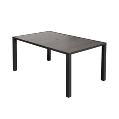 Outdoor Dining Table for 6 Person, Rectangular Slatted Metal Patio Table for Deck Garden Lawn Backyard Use with Umbrella Hole, Brown