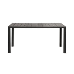 Outdoor Dining Table for 6 Person, Rectangular Slatted Metal Patio Table for Deck Garden Lawn Backyard Use with Umbrella Hole, Brown