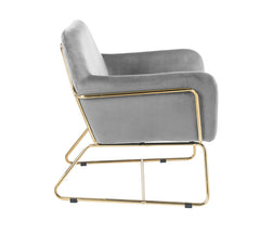 Kyra 29.5"W Gray Velvet Accent Chair with Metal Base