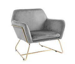 Kyra 29.5"W Gray Velvet Accent Chair with Metal Base