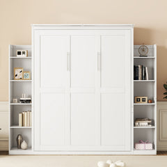 Queen Size Murphy Bed Wall Bed with Shelves and LED Lights,White(OLD SKU:LP000695AAK)