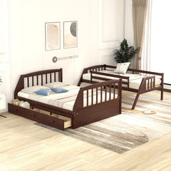 Twin-Over-Full Bunk Bed with Drawers,Ladder and Storage Staircase, Espresso