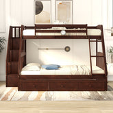 Twin-Over-Full Bunk Bed with Drawers,Ladder and Storage Staircase, Espresso