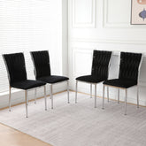 Modern simple black velvet dining chair, family bedroom stool back student table chair, Electroplated metal chair legs, suitable for dining room kitchen bedroom (set of 4)