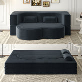 Modern Floor Sofa with 2 Pillows,Convertible Plush Corduroy Foam-Filled Sleeper Sofa Bed,15" Full Size Folding Mattress for Living Room,Guest Bed,no assembly required,Dark Grey