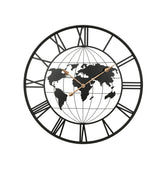 36 Inch Large Black Metal Wall Clock, Modern Silent World Map Wall Clock with Gold Pointers, Decorative for Living Room, Entryway, Dinning Room, Bedroom
