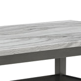 Selena 7-Piece 60" Rectangular Gray Faux Marble Top Dining Set with 6 Upholstered Chairs and Storage Shelf in Gray Finish