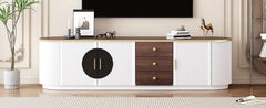 VIBE HAUS 70.8'' Modern Minimalist TV Stand for TVs up to 80 Inches, Entertainment Center with 3 Drawers and 1 Shelf, Metal Handles and 2 Cabinets for Living room