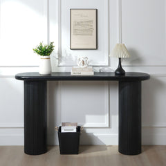 Wood Console Table, Modern Black Console Table, 56" W fluted entryway table,Black Entry Table Narrow Console Table Modern Hallway Table Modern Sofa Table for Living Room