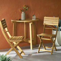 Outdoor Acacia Wood 3 Piece Half Round Folding Bistro Set, Natural
