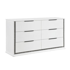 Contemporary Glam White Finish Dresser with 6 Drawers LED Light 8-Colors Bedroom Furniture 1pc Storage Cabinet