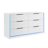 Contemporary Glam White Finish Dresser with 6 Drawers LED Light 8-Colors Bedroom Furniture 1pc Storage Cabinet
