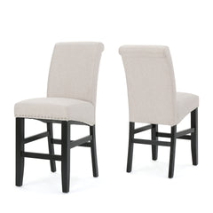 25" Contemporary Upholstered Counter Stools with Nailhead Trim (Set of 2), Wheat/Matte Black, Fabric