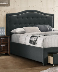 California King Size Bed 1pc Button Tufted Arch Design Headboard Storage Footboard Chaorcoal Finish Bedroom Furniture