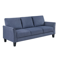Modern Contemporary Upholstered Sofa Blue Plush Seat Comfort Durable Solid Wood Living Room Furniture 3-Seater Couch 1pc