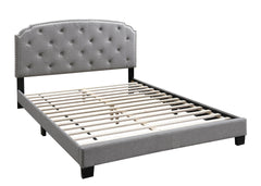 Light Gray Finish Queen Size 1pc Bed Nailhead Trim Button Tufted Burlap Fabric Bedroom Furniture