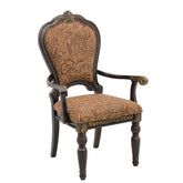 Traditional Formal Armchairs Set of 2 Cherry Finish with Gold Tipping Jacquard Fabric Upholstery Luxury Dining Furniture