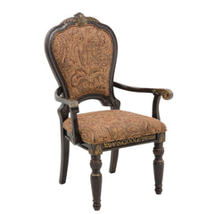 Traditional Formal Armchairs Set of 2 Cherry Finish with Gold Tipping Jacquard Fabric Upholstery Luxury Dining Furniture