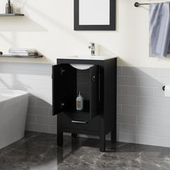 Goodyo 20 inch Bathroom Vanity Sink Combo Black Bathroom Cabinet with White Sink Top Black Water Grain Ripple Pattern