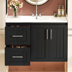 36'' Wall Mounted Bathroom Vanity, Floating Bathroom Storage Cabinet with 2 Drawers, 3 Holes Single Ceramic Sink, Modern Cabinet with Adjustable Shelf