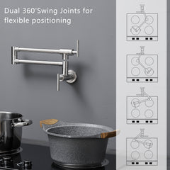 Pot Filler,Wall Mount Commercial Pot Filler Faucet,304 SS Material Kitchen Folding Faucet,Coffee Machine Faucet with Stretchable Double Joint Swing Arms,Style A,Black ened