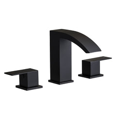 Bathroom Stainless Steel Faucets for Sink 3 Hole Matte Black 8 inch Widespread Bathroom Sink Faucet Double Lever Handle Faucet Bathroom Vanity Faucet Basin Mixer Tap Faucet with Hose