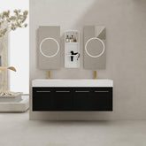 60 Inch Wall-Mounted Bathroom Vanity with Sink and Storage Rack, Thick Edged Double Resin Sink, KD-Package