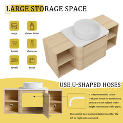 48'' Wall-Mounted Bathroom Vanity With Ceramic Art Sink, and 2-Storage Shelves, Soft-Close Door, KD-Packing, Plywood