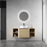 48'' Wall-Mounted Bathroom Vanity With Ceramic Art Sink, and 2-Storage Shelves, Soft-Close Door, KD-Packing, Plywood