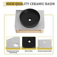 48'' Wall-Mounted Bathroom Vanity With Ceramic Art Sink, and 2-Storage Shelves, Soft-Close Door, KD-Packing, Plywood
