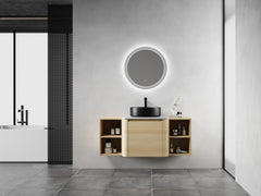 48'' Wall-Mounted Bathroom Vanity With Ceramic Art Sink, and 2-Storage Shelves, Soft-Close Door, KD-Packing, Plywood