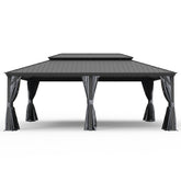 14' X 24' Hardtop Gazebo, Upgraded Metal Gazebo with Drainage System, Dual-Layer Galvanized Steel Roof, Curtain and Netting, Outdoor Shelter Canopy for Patio, Garden, and Backyard, Grey