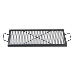 X-Marks Fire Pit Grill Grate, Rectangle Cooking Grate, Heavy Duty Steel Campfire BBQ Grill Grid with Handle & Support X Wire, Portable Camping Cookware for Outside Party Gathering, 32 Inch Black