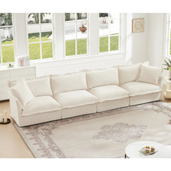 Slipcovered Long Sofa, 4 Seater Sofa with Removable Cover, Extra Deep Couch for Living Room, ,Chenille Fabric Cloud Like Comfy Sofa Couch, Cream Chenille Fabric