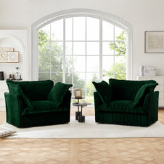 Set of 2 Slipcovered Armchairs,Deep Seat Accent Chair Set for Living Room, Reading Room, Bedroom and Working Spaces,Armchair Sets with Large Soft Pillows,Green Corduroy Fabric