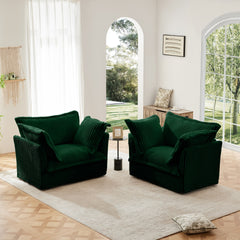 Set of 2 Slipcovered Armchairs,Deep Seat Accent Chair Set for Living Room, Reading Room, Bedroom and Working Spaces,Armchair Sets with Large Soft Pillows,Green Corduroy Fabric