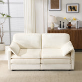 69" PLUSH CLOUD LOVESEAT: Modular 2-Seater Sectional Sofa with 22" Beige Chenille Cushions + 2 Throw Pillows - Compact Size for Apartment, Living Room, Bedroom (Beige)