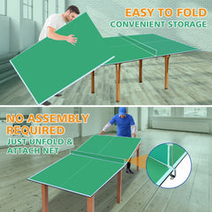 8.5ft Green Mid-Size Ping Pong Conversion Top Foldable & Portable Table Tennis Table Top for Indoor Games