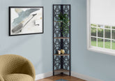 Bookshelf, Bookcase, Etagere, Corner, 4 Tier, 62"h, Office, Bedroom, Brown Laminate, Black Metal, Transitional