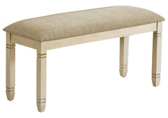 Bench, 41" Rectangular, Kitchen, Dining Room, Entryway, Bedroom, Upholstered, Wood, Antique White Solid Wood, Beige Linen-look Fabric, Transitional