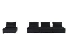 Aveline 120"W Black Velvet 4 Pc Sectional Sofa