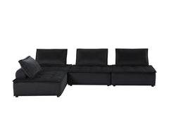 Aveline 120"W Black Velvet 4 Pc Sectional Sofa
