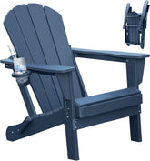 Adirondack Chair, Plastic Adirondack Chairs, HDPE Adirondack Chair, Folding Adirondack Chairs,Outdoor Chairs with Cup Holder for Lawn Patio Deck Fire Pit -Dark Blue