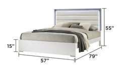 Olivia Contemporary Style 4 Pc Full Bedroom Set with LED Headboard Made with Wood in White (NJ Inventory)